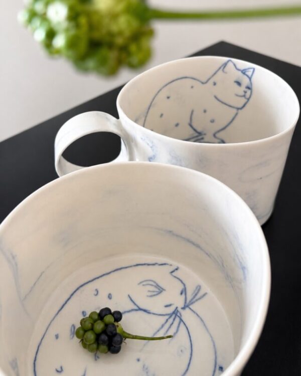 Handmade porcelain cat cup - NestCats Dubrovnik souvenir