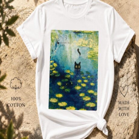 Monet Water Lilies Cat T-Shirt - Handmade Cat Souvenir from Dubrovnik