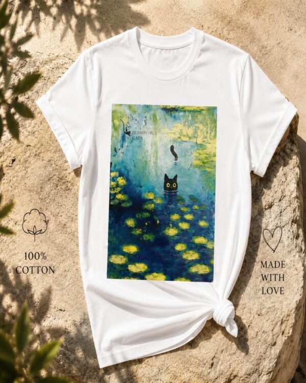 Monet Water Lilies Cat T-Shirt - Handmade Cat Souvenir from Dubrovnik