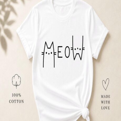 “Meow” Cat T-Shirt - Handmade Cat Souvenir from Dubrovnik