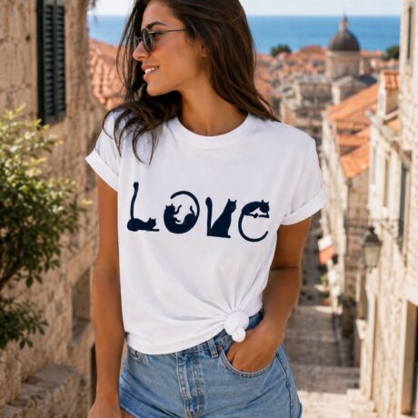 “Love” Cat T-Shirt - Handmade Cat Souvenir from Dubrovnik