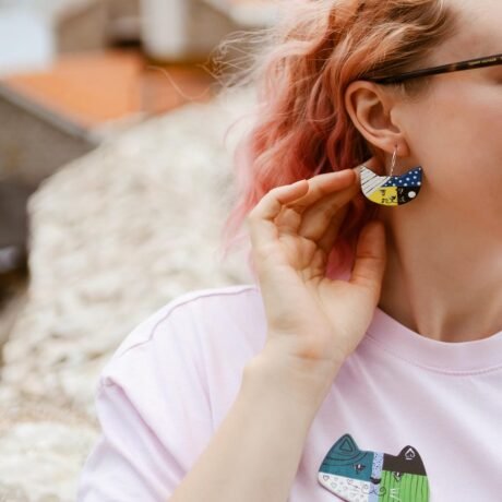 Hand-Painted Wooden Cat Earrings